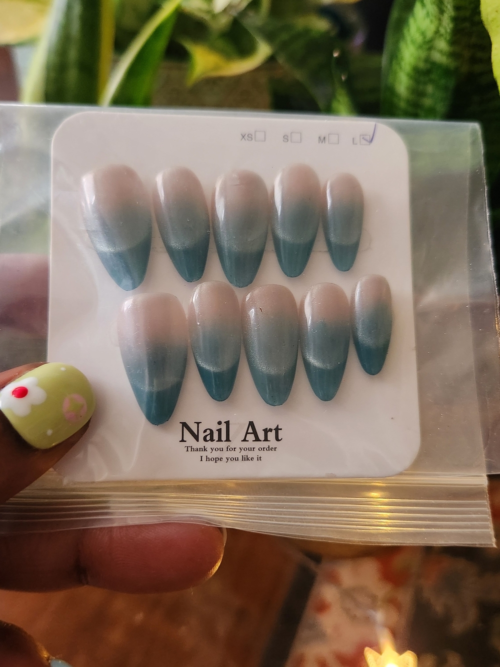Press-On Set in Teal Ombre - Cats Eye NO PREP KIT Size Large